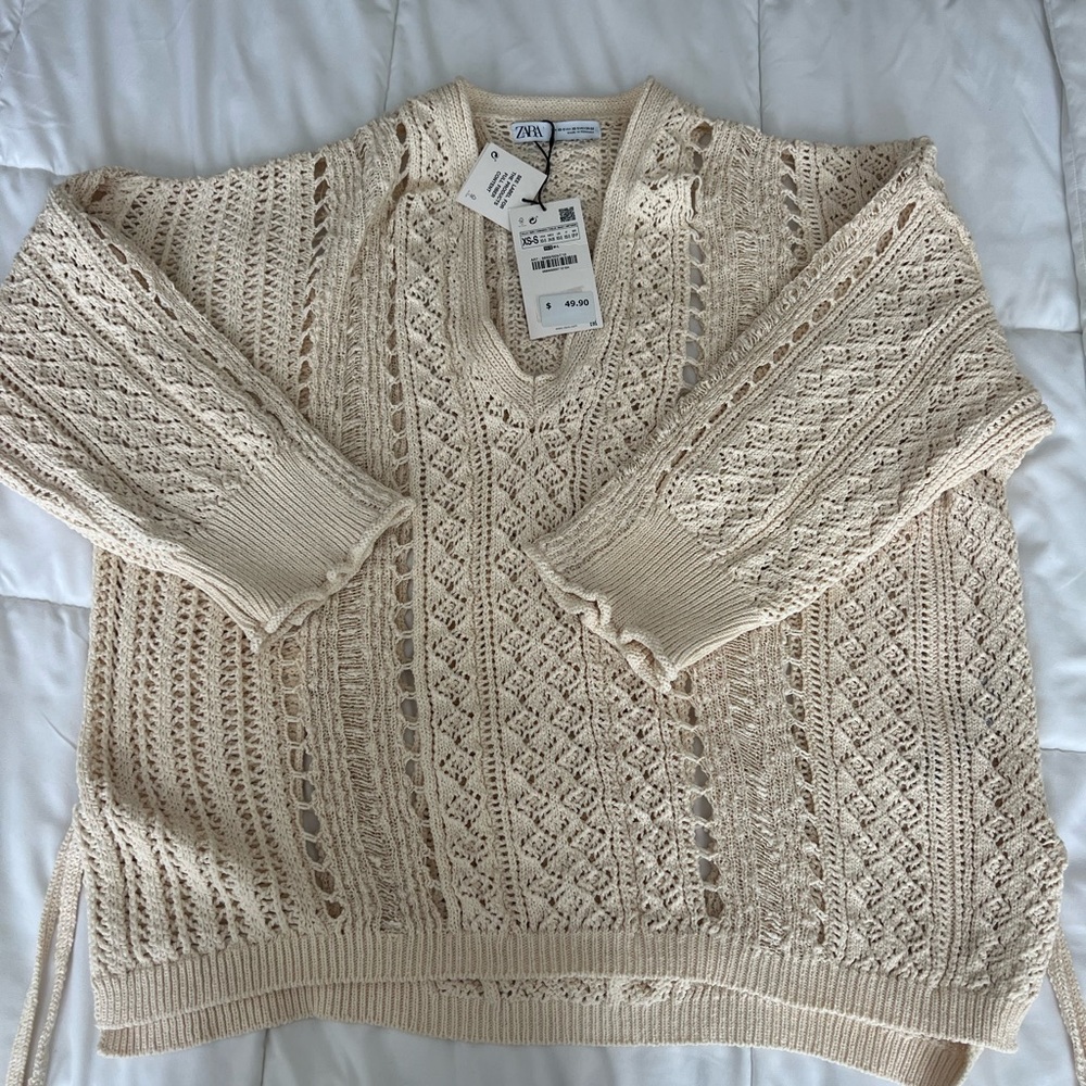 Zara Crochet Knit Jumper made with Italian Yarn in cream